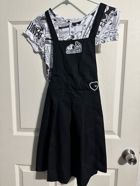 Justice Black Pinafore Jumper with Graphic Tee - Black & White